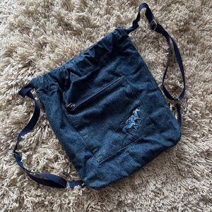 Galloping Horses Denim Blue Drawstring Backpack